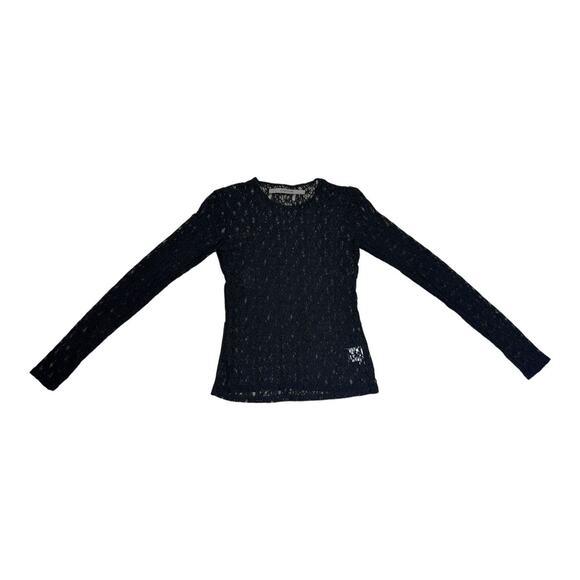 Enza Costa Black Lace Long Sleeve Crew Neck Shirt Thumbholes Small - Picture 2 of 5